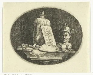 Nature morte avec palette, tableau et buste de Mercure