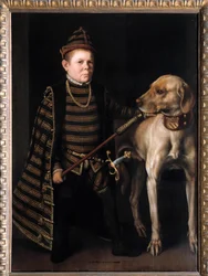 Portrait du nain du cardinal de Granvelle, ministre de Charles Quint. XVIe siècle. Dimensions : 1,26 x 0,92 m
