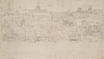 Panorama de Londres vu de Southwark : Billingsgate à Tower Wharf, 1554