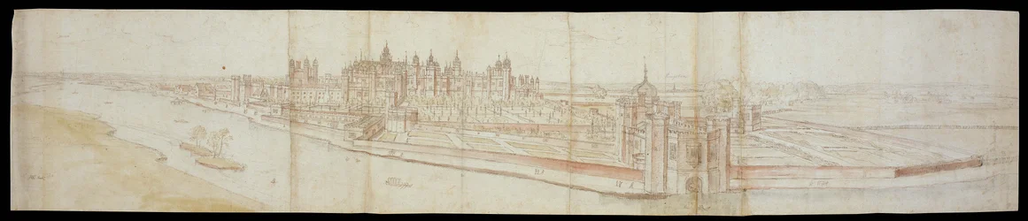 Vue du palais de Hampton Court depuis le sud, avec la rivière au premier plan, 1558
