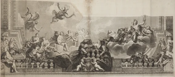 Conception du panneau central du plafond de la Grande Galerie du Palais Royal, gravée par Nicolas Henri Tardieu
