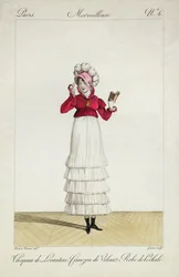 Une dame avec un chapeau levantin, une jupe à étages et une veste en velours, planche 6 de la série 