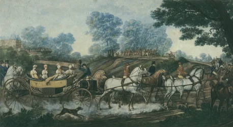 Réunion de chasse, gravée par Philibert Louis Debucourt, début du 19e siècle