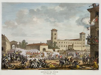 La révolte de Pavie, 7 Prairial, An 4 (mai 1796) gravée par Jacques Joseph Coiny (1761-1809)