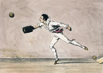 Le jeu de balle, lithographie en couleur de Une année à Rome et ses environs