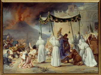 Procession de Saint Janvier à Naples pendant une éruption du Vésuve