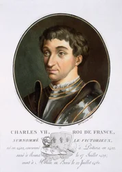 Charles VII, de Portraits des grands hommes, femmes illustres, et sujets mémorables de France, gravé et imprimé en couleurs, publié par Pierre Blin, 1786-92, Paris