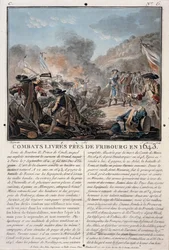 Combat près de Fribourg, 1643, gravé par Jean Baptiste Morret, 1787