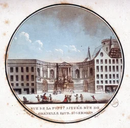Vue de la fontaine située rue de Grenelle Faubourg Saint Germain, actuelle fontaine de Grenelle. Dans les vues pittoresques des principaux bâtiments de Paris par Sergeant