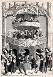 Frontispice de « Le Grant Therence en François » par Antoine Verard (actif 1485-1512) - représentation théâtrale au XVIe siècle