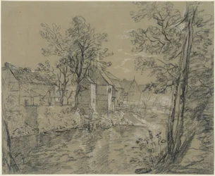 Maisons au bord de la rivière (maisons sur la Weißeritz dans la vallée de Plauen près de Dresde)