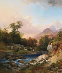 Un paysage de montagne avec une forge