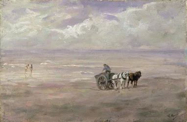 Sur la plage (huile sur bois)