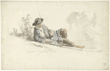 Homme allongé au sol, au repos