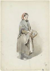 Femme debout avec un foulard et un panier