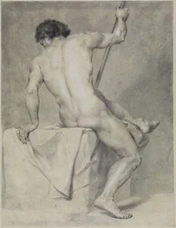 Nu masculin assis, vu de dos, s