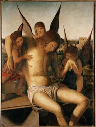 Piéta avec trois anges, vers 1475 (huile sur bois)