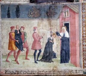 Vie de Sainte Francesca Romana : La sainte rencontre une femme paralysée appelée Jacobella et promet de la guérir