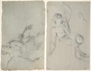 Un ange en vol, et un ange se penchant avec un bras levé
