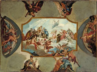 Révérence à Johann Wilhelm, Électeur Palatin. Conception pour une peinture de plafond pour le château de Bensberg
