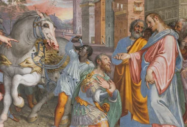 Abside, Antonio Campi, Rencontre de Jésus avec le centurion Corneille 1582-84, (détail)