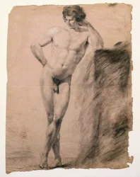 Étude de nu masculin appuyé sur un socle
