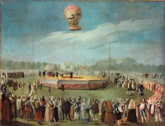 Ascension du ballon en présence du roi Charles IV et de sa cour