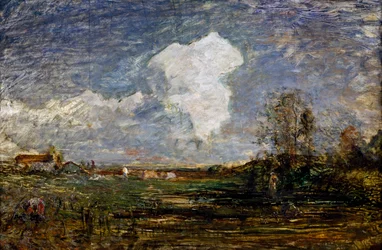 Étude pour Les nuages, par Antonio Fontanesi (1818-1882), huile sur carton, 52x75 cm. Italie