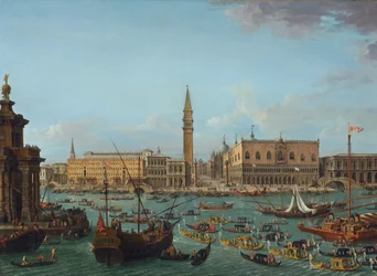 Procession de gondoles dans le Bacino di San Marco, Venise