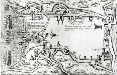 Carte illustrant La Rochelle occupée par les Huguenots