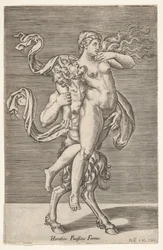 Satyre portant une nymphe, dont le bras droit est enroulé autour du cou du satyre