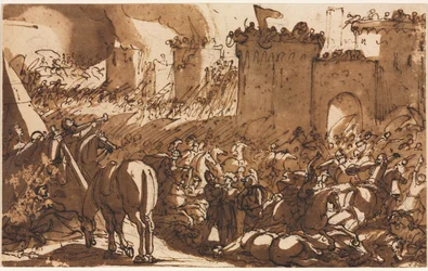 Scène de bataille avec un fort
