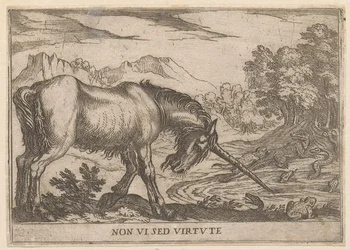Une licorne chasse des lézards d