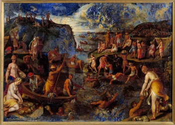Pêche de perles par les Américains Peinture avec lapis-lazuli