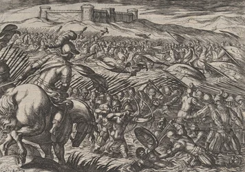 Planche 29 : Civilis inonde la terre en brisant défensivement les digues, de La Guerre des R...