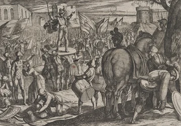 Planche 5 : Bruno nommé chef des Caninefates, de La Guerre des Romains contre les..., 1611