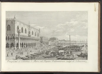 Coin de la place Saint-Marc avec le Palais des Doges et la colonne avec le Lion de Venise