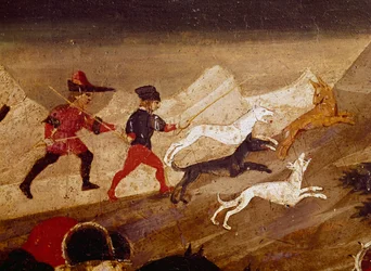 Histoire de Griselda, peinture du milieu du XVe siècle par Apollonio di Giovanni (ca 1417 ou 1415-1465), tempera sur bois, 38x165 cm, (détail)