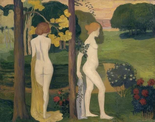 Deux nus féminins dans un paysage. Vers 1895/1900