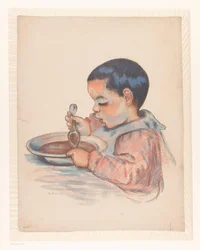 Enfant mangeant de la soupe