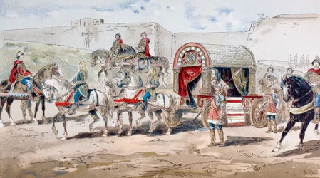 Un carrosse royal tiré par des chevaux du 9ème siècle, 1886