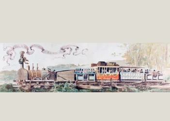 Tableau célébrant le premier train de Bruxelles à Malines en 1835, 1886