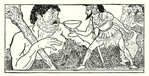 Ulysse offrant une coupe de vin au géant Polyphème