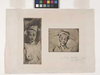Nue avec les mains derrière la tête, verticale (gauche); Nue avec les mains derrière la tête, horizontale (droite)