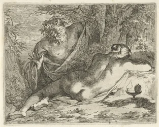 Nymphe endormie espionnée par un satyre