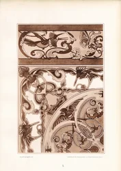 Motif ornemental Art Nouveau avec oiseaux et papillons (litho)