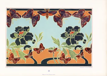 Bordure avec pivoines et papillons (litho)