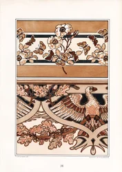 Compositions ornementales avec fleurs, papillons et aigle (litho)