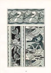 Compositions ornementales avec des motifs de cygnes et de papillons (litho)