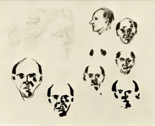 Autoportraits (7 têtes de face et de profil et esquisse)